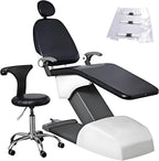Dental Chair Covers,5Pcs/Set Dental Full Chair Cover,PU Waterproof Dustproof Waterproof Non Slip Headrest Backrest Cushion Stool Protective Case(Black,L)