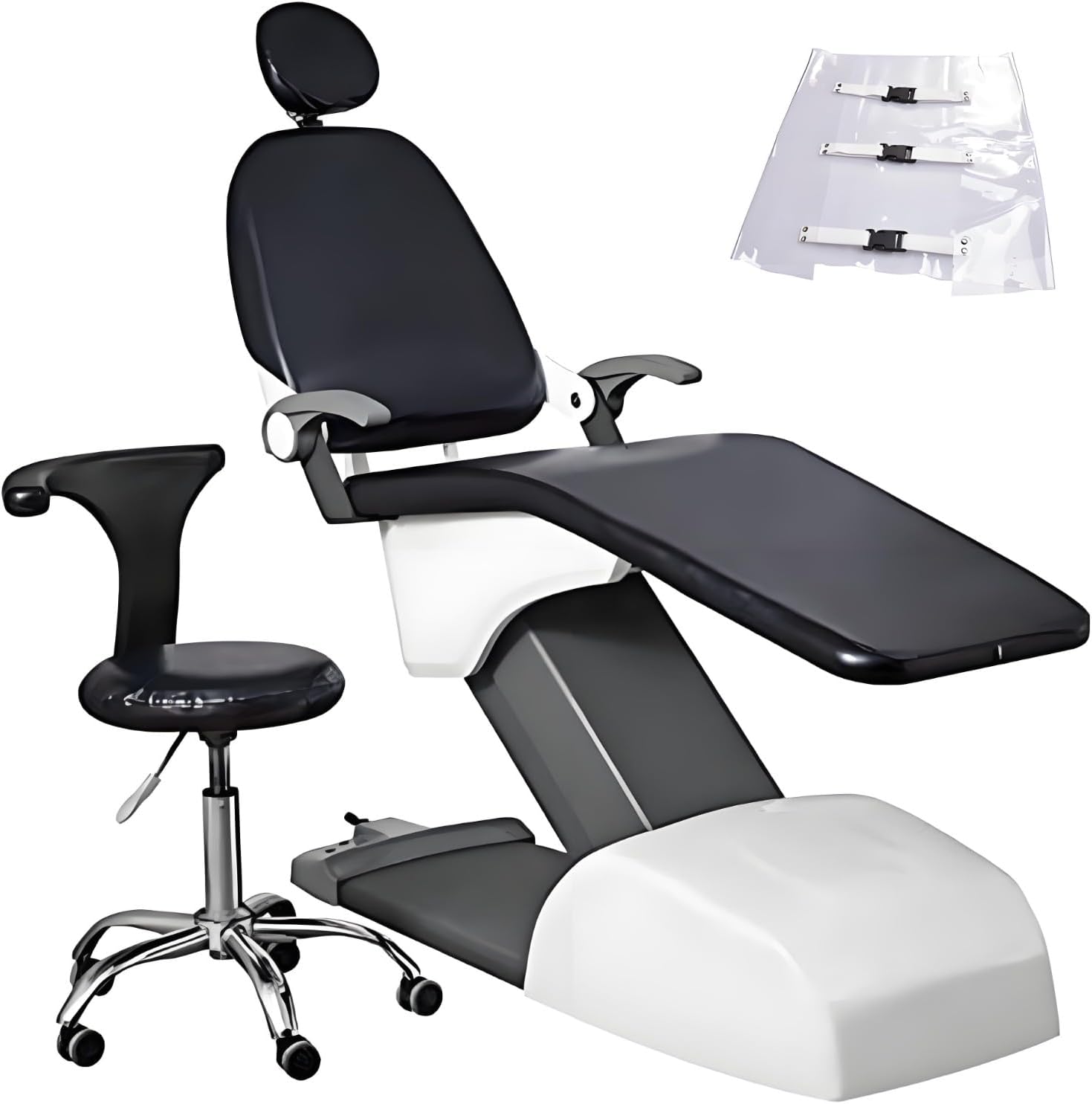 Dental Chair Covers,5Pcs/Set Dental Full Chair Cover,PU Waterproof Dustproof Waterproof Non Slip Headrest Backrest Cushion Stool Protective Case(Black,L)