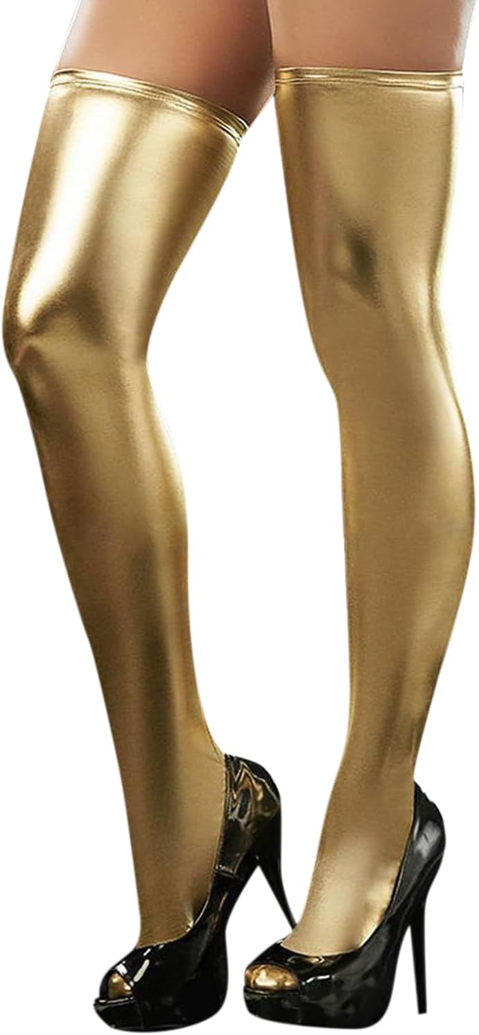 Womens Sexy Shaping Hosiery Tight Semi Lingerie Lycra Glitter Look Anti-skid Thigh Length Stockings Pantyhose