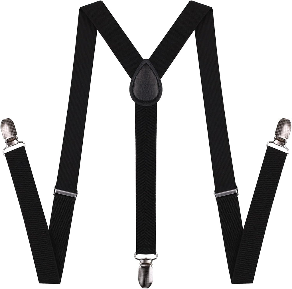 Black Suspenders for Men and Women Adjustable Suspender Elastic 1 inch Wide with Heavy Duty Clips