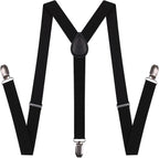 Black Suspenders for Men and Women Adjustable Suspender Elastic 1 inch Wide with Heavy Duty Clips