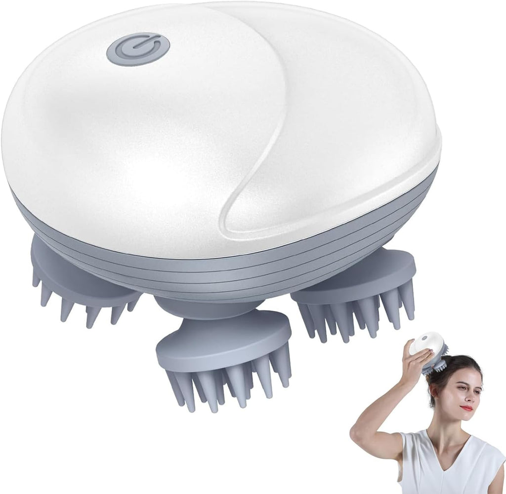 Electric Head Massager, IPX7 Waterproof Handheld Scalp Massager with 4 Kneading Heads & 96 Massage Nodes, Rechargeable Body Massager Electric Head Scratcher Massager for Hair Growth Scalp Stress Relax