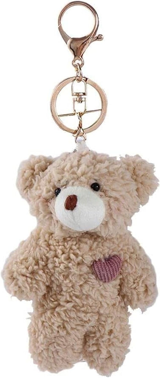 Jinshining Brown Bear Plush Keychain, Stuffed Animals Bag Pendant, Kawaii Rabbit, DIY Trinket Dog Plush Keyring Car Keychain Pink Heart Teddy Bears Automobile Accessories