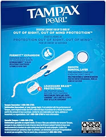 Tampax Pearl Tampons, Light Absorbency With Leakguard Braid, Unscented, 18Count