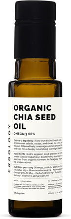Erbology Organic Chia Seed Oil 3.4 fl oz - Cold-Pressed - Rich in Omega-3 (66%) and Vitamin E (330% RI) - No Additives or Preservatives - Sustainably Sourced - Vegan - GMO-Free