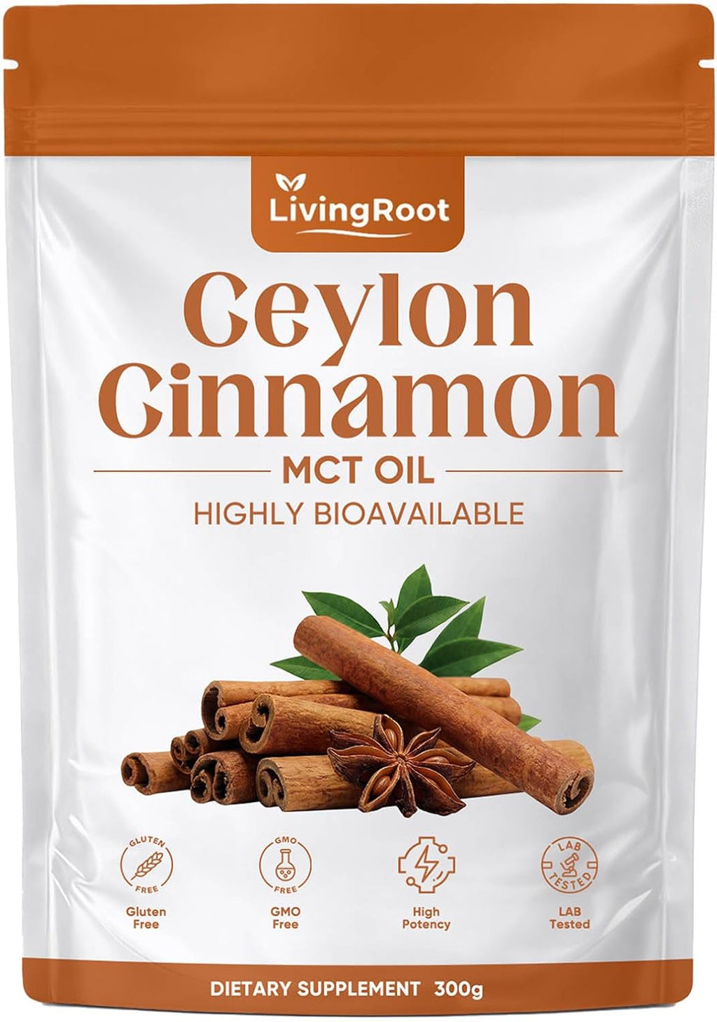 Living Root Ceylon Cinnamon Made with Mct Oil, Livingroot Ceylon Cinnamon Powder 7200mg Equivalent, Highly Bioavailable Herbal Extract | Non-GMO, Gluten Free (1pcs)