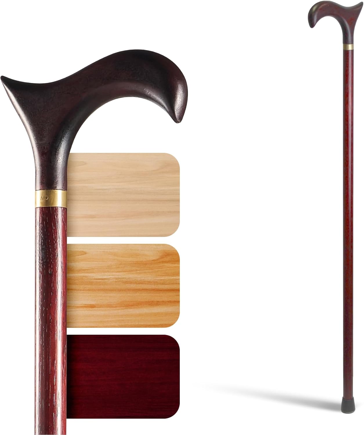 Cane Masters Handmade Wooden Derby Walking Cane - Highly Durable American Hickory Walking Stick, Ergonomic Derby Handle, Anti-Slip Rubber Tip, Wood Cane for Seniors