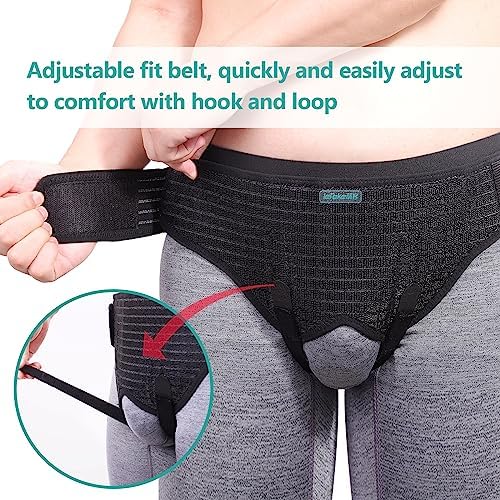 lefeke Hernia Belts for Men Inguinal, Hernia Support Brace for Groin Pain Relief, Hernia Truss for Bilateral, Adjustable Waist Guard Left or Right Side(M with 4 Compression Pads)