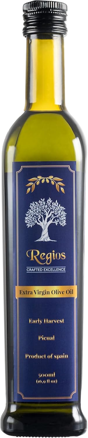 Regios Extra Virgin olive Oil, Picual, Early Harvest 2023/24! Award Winning Spanish Family Farm, Andalucía Spain, Low Acidity, RIch in Polyphenols, 500ml (16.9 FL OZ) (Picual)