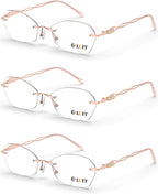 LUFF Rimless Reading Glasses for Women | Blue Light Computer Readers | Lightweight 16g Metal Frame | Eye Strain Relief