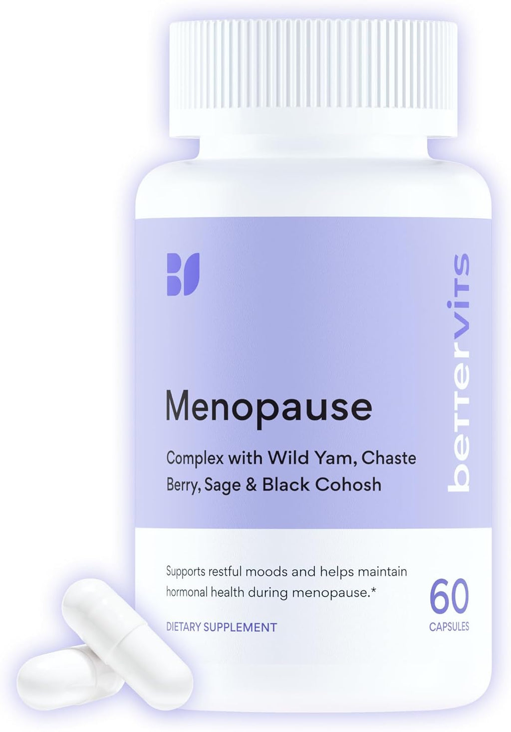 Bettervits Menopause Supplements for Women with Ashwagandha and Zinc | Hormone Balance Support with Vitamins D3 B6 B12 for Hot Flashes | Perimenopause Supplements for Monthly Wellness - 60 Capsules