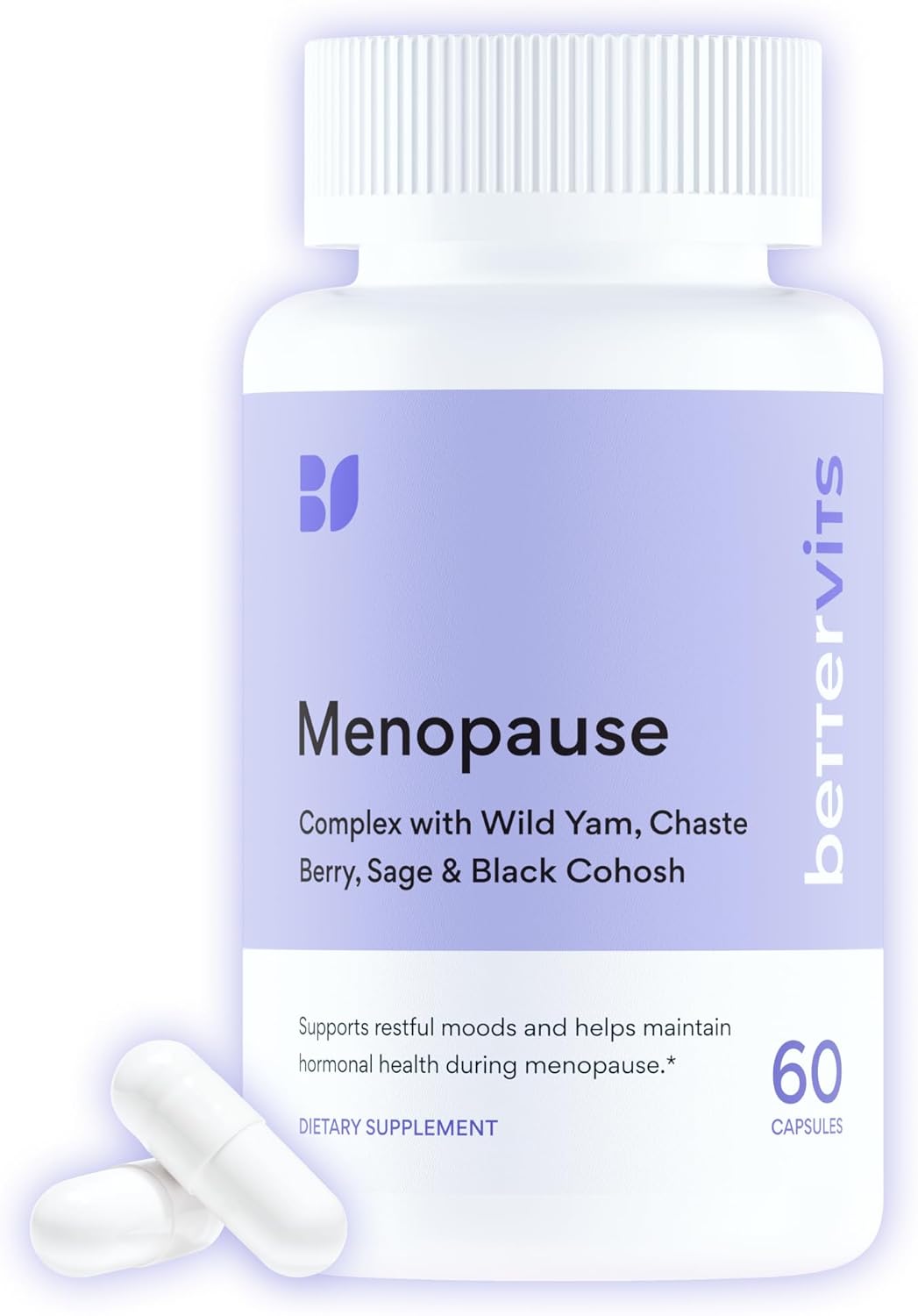 Bettervits Menopause Supplements for Women with Ashwagandha and Zinc | Hormone Balance Support with Vitamins D3 B6 B12 for Hot Flashes | Perimenopause Supplements for Monthly Wellness - 60 Capsules