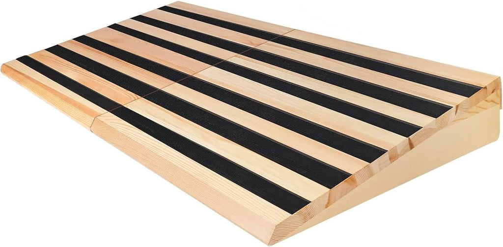 8" Rise Wooden Threshold Ramp for Home Steps, Door Ramp for Wheelchair/Walker/Cart/Scooter, Multipurpose Door Ramp with Non-Slip Stripes(35.4" W*8.0" H, Solid Wood, 800LBs Capacity)