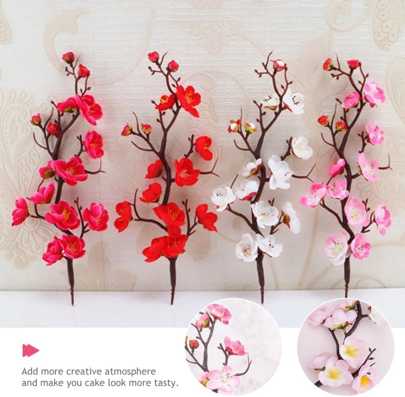 6Pcs Cherry Blossom Cake Topper Decorations Japanese Style Edible Cake Picks for Birthday Parties Weddings and Celebrations 11.8 Inch Elegant Floral Ornaments
