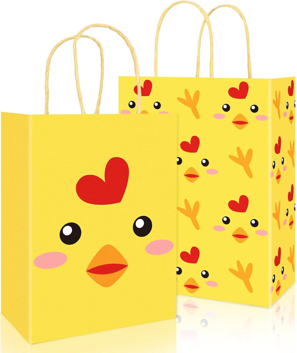 FYSUIMU 24Pcs Chicken Party Paper Bag Yellow Chick Treat Bags with Handles Farm Animal Candy Goodie Bags for Birthday Baby Shower Party Favors Supplies