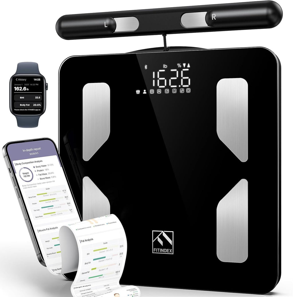 FITINDEX Smart Scale for Body Weight, Body Pod Scale [2026 Upgraded], 8-Electrode Body Composition Scale with BMI, Body Fat, Muscle Mass, Digital Bathroom Scale with Larger Platform, Bluetooth