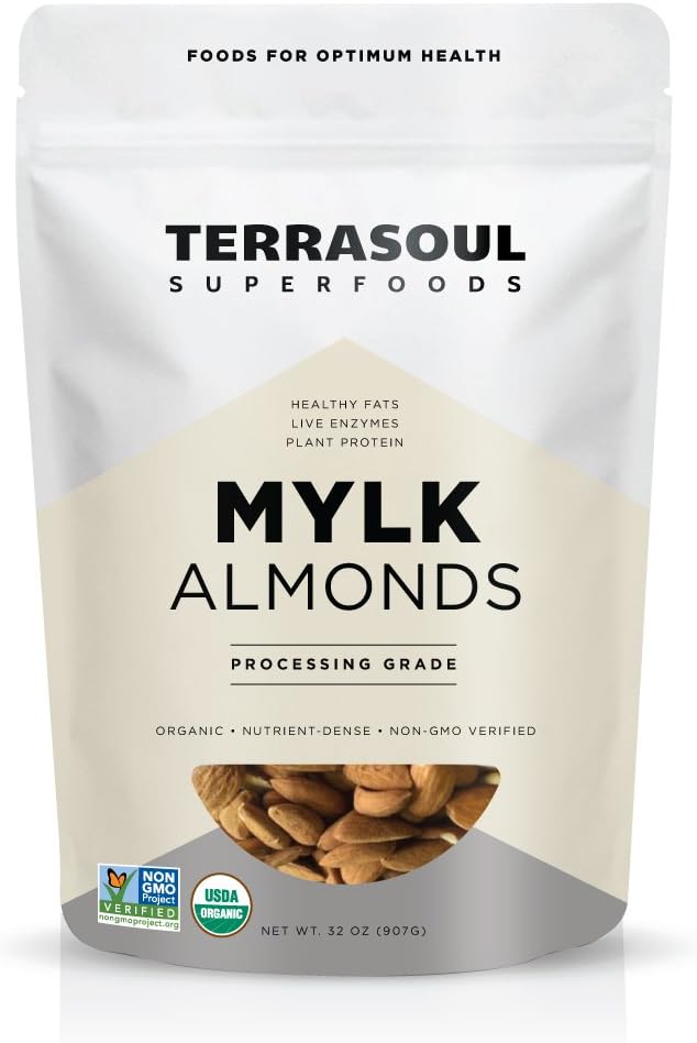 Terrasoul Superfoods Raw Unpasteurized Organic Almonds (Mylk Grade), 2 Pounds