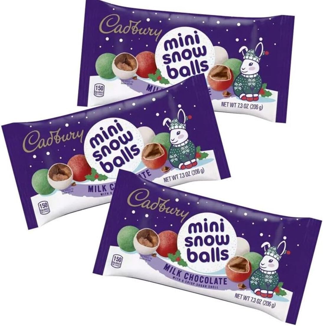 CADBURY Mini Snowballs Milk Chocolate Candy with Crisp Sugar Shell, Christmas Theme, 9 oz, 3 Bags