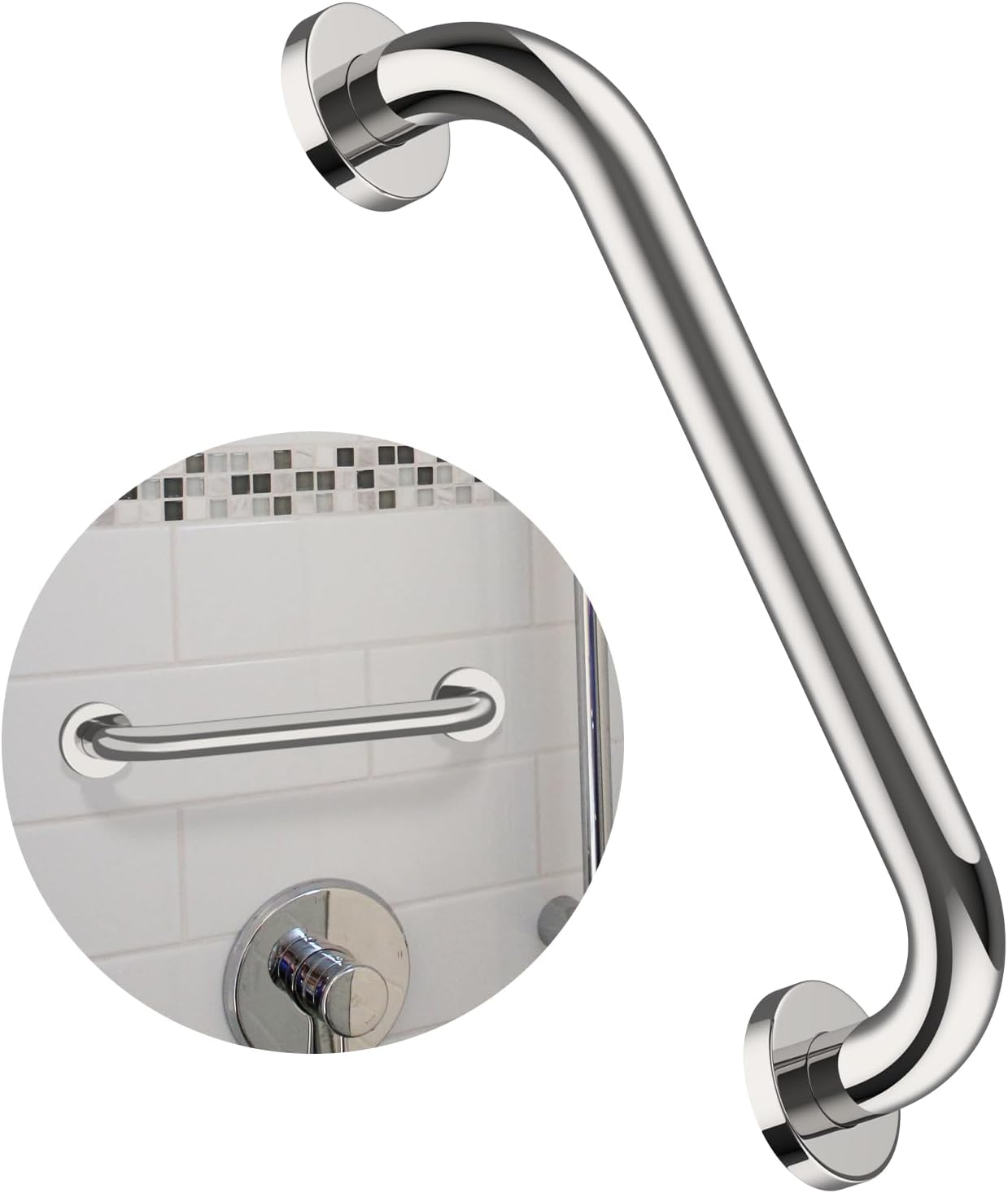 12 Inch Stainless Steel Shower Grab Bar - ZUEXT Shower Handle, Bathroom Balance Bar - Safety Hand Rail Support - Handicap, Elderly, Injury, Senior Assist Bath Handle (w/Self-Adhesive Stick-on Hook)