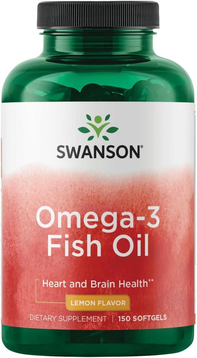 Swanson Omega-3 Fish Oil Heart, Brain, and Joint Support Supplement for Health-Conscious Adults - Lemon Flavor - 180 mg EPA + 120 mg DHA (150 Softgels)
