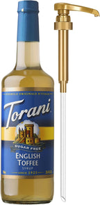 Torani Sugar Free Coffee Syrup, English Toffee Flavored Syrup for Drinks, Zero Calorie, Glass Bottle with Pump Included, 25.4 Fl Oz