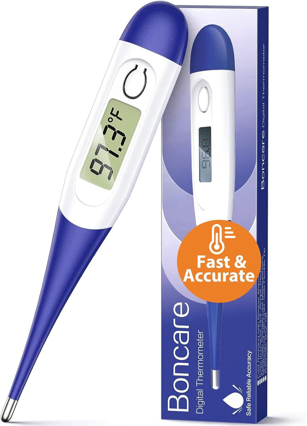 Boncare 10 Seconds Digital Thermometer for Adults and Kids - Accurate & Safe Rectal Thermometer for Baby with Fever Alarm, Oral Thermometer (Dark Blue)
