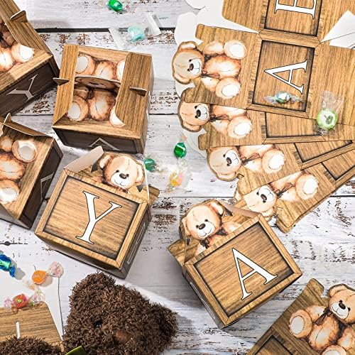 Estune 50 Pcs Bear Baby Shower Party Favor Boxes Cookies Candy Paper Favor for Birthday Gift Boxes Cute Baby party Supplies 3.5 x 3.5 x 2.75 Inch