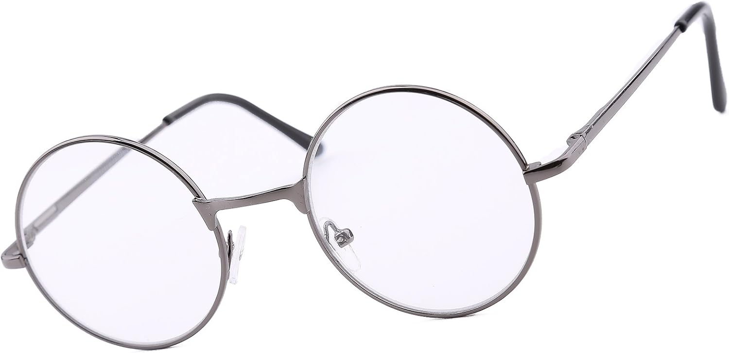 Agstum Round Vintage Reading Glasses Metal Frame Spring Hinge Readers (Strength +2.0, Gray)