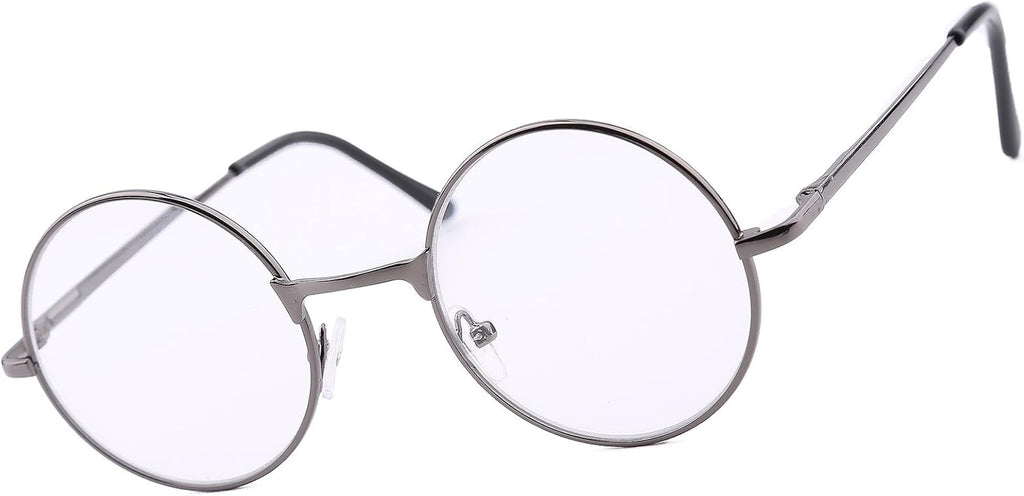 Agstum Round Vintage Reading Glasses Metal Frame Spring Hinge Readers (Strength +2.5, Gray)