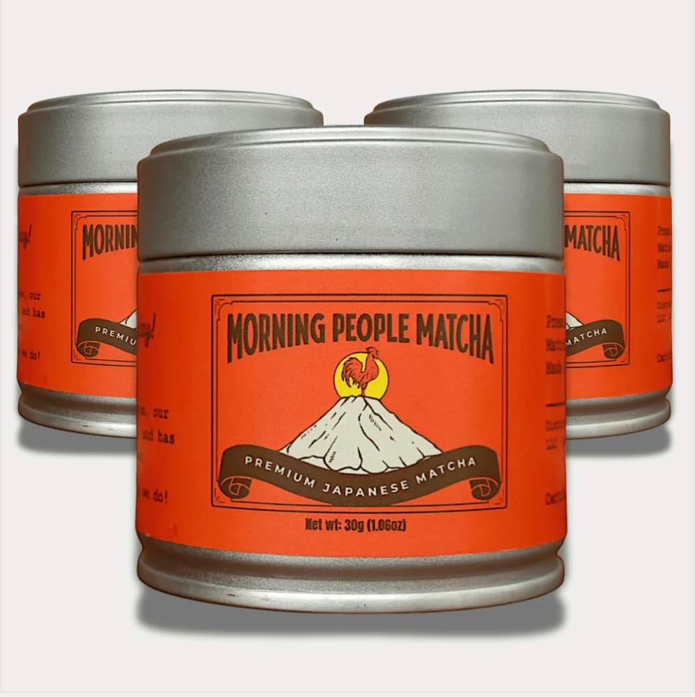 Morning People Matcha 3 Pack – Organic Ceremonial Grade Matcha Green Tea Powder, First Harvest Shade-Grown Leaves, Stone-Milled in Japan, 3x30g Tin (3x15 Servings)