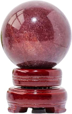 Natural Strawberry Quartz Crystals Ball with Stand Polished Healing Stone Decorative Sphere Feng Shui Ornament for Home Decor, Collection, Pocket Palm Worry Stone,1.6"/40mm