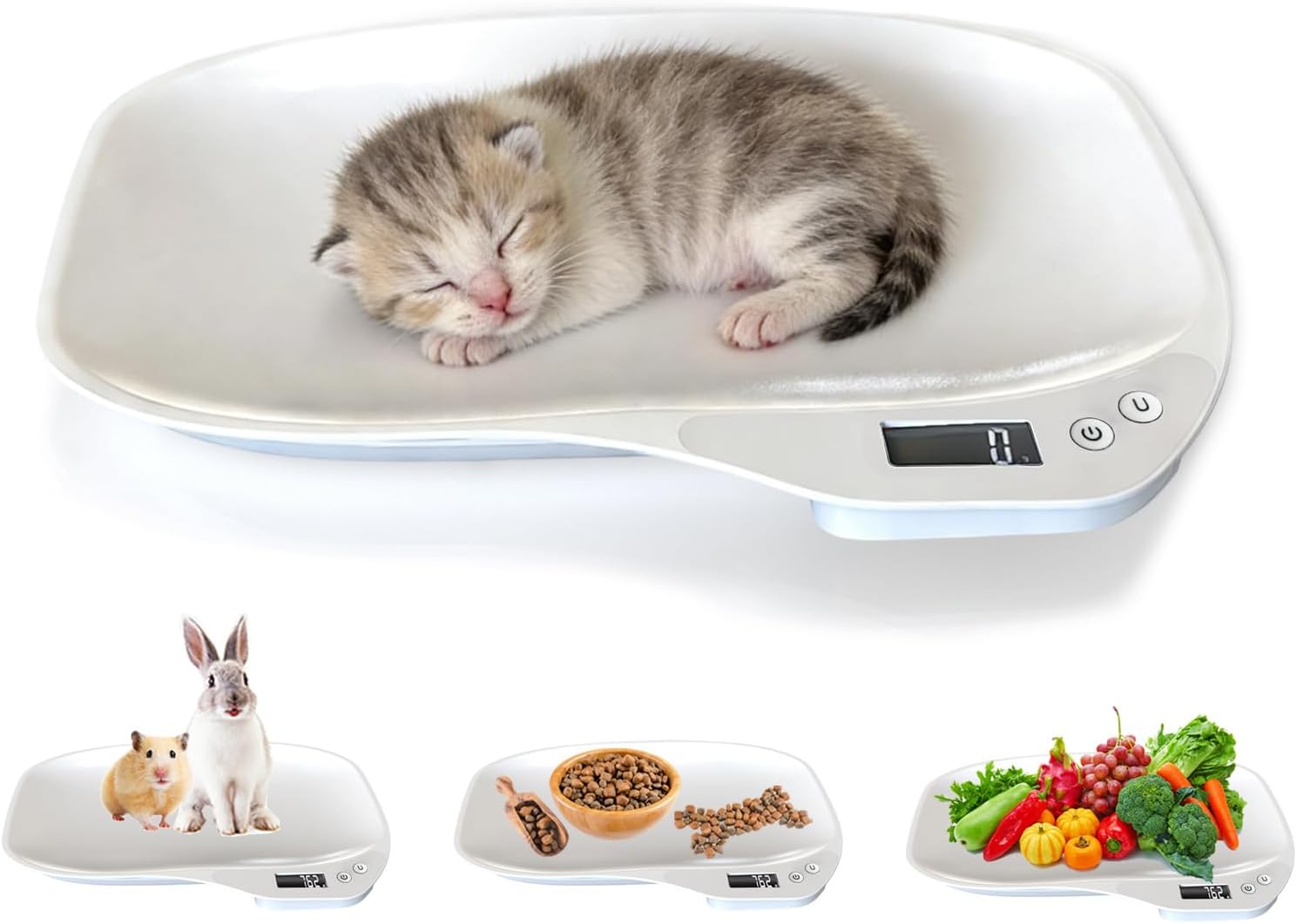 Small Animal Digital Scale,14 x 10 Pet Scale with LCD Display, Puppy Scale (Max 33lbs), Electronic Kitchen Food Scale, for Weighing Kitten, Puppies, Hamster, Newborn Pets (White)