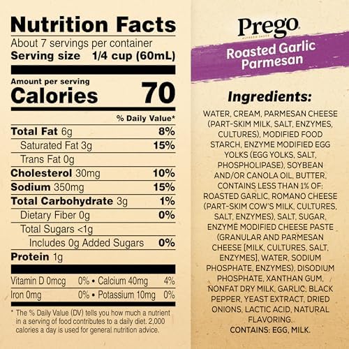 Prego Alfredo Pasta Sauce with Roasted Garlic and Parmesan Cheese, 14.5 oz Jar (Pack of 4)