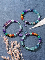 Jovivi 7 Chakra Bracelets for Women Men Natural Chakra Gemstones 8mm Round Beads Amethyst Crystal Heart Bracelet Reiki Healing Stones Energy Stretch Bracelet Jewelry Gifts
