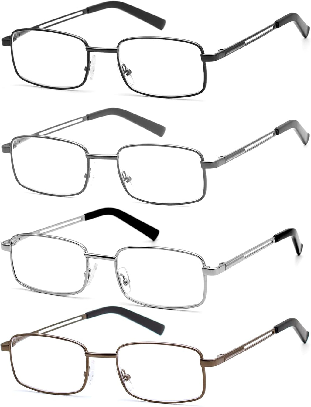 HIGHLIKE Reading Glasses Men, Metal Stainless Flex Readers with Soft Cases, Clear Lens Blue Light Glasses