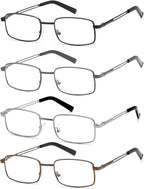 HIGHLIKE Reading Glasses Men, Metal Stainless Flex Readers with Soft Cases, Clear Lens Blue Light Glasses