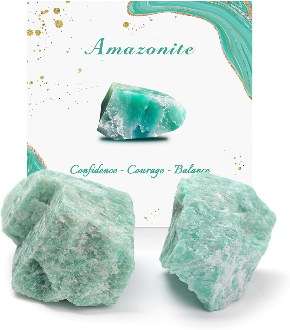 Amazonite Natural Raw Crystals 2PCS Healing Crystal Stones 1.2-2.0” Reiki Healing Gemstones for Meditation Chakra Balance Home Decor