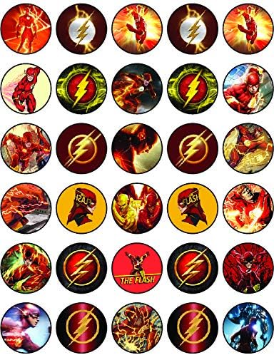 30 x Edible Cupcake Toppers Themed of Flash Party DC Collection of Edible Cake Decorations | Uncut Edible on Icing Sheet