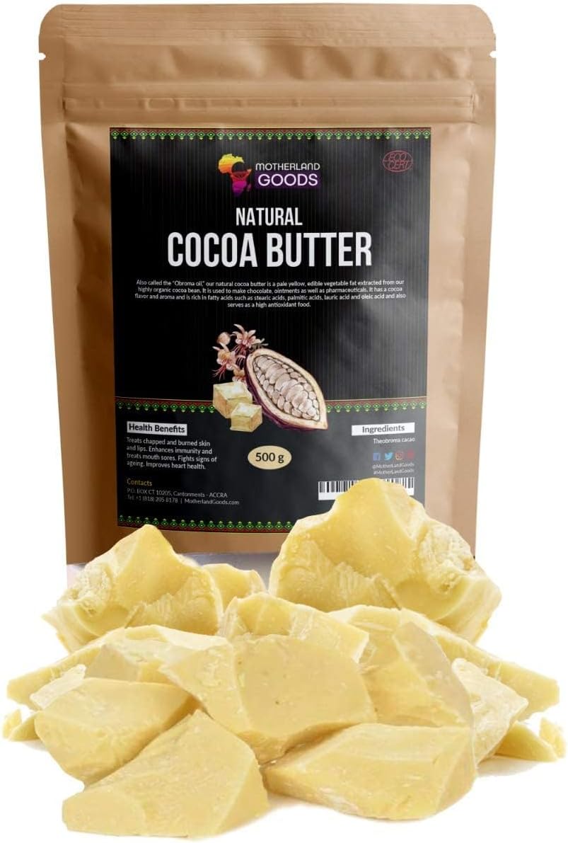 Natural Cocoa Butter Chunks - Organic & Raw Unrefined Body Moisturizer for Sensitive Skin, Anti-Aging, Scars & Eczema Relief - Premium Raw Butter From Ghana (4 Oz)