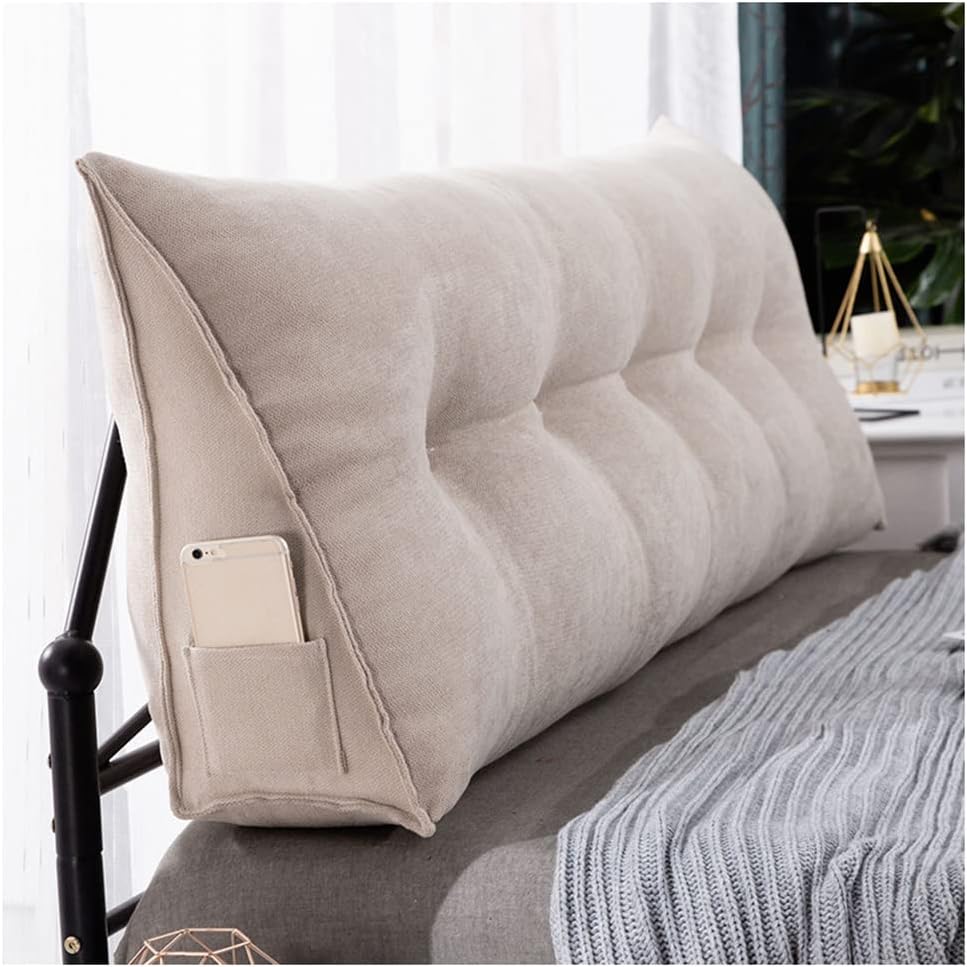 Triangular Reading Bed Rest Pillow, High Rebound Upholstered Headboard Backrest, Removable & Washable Cover, Perfect Bolster Lumbar Cushion for Day Bed,B,60x50x20cm