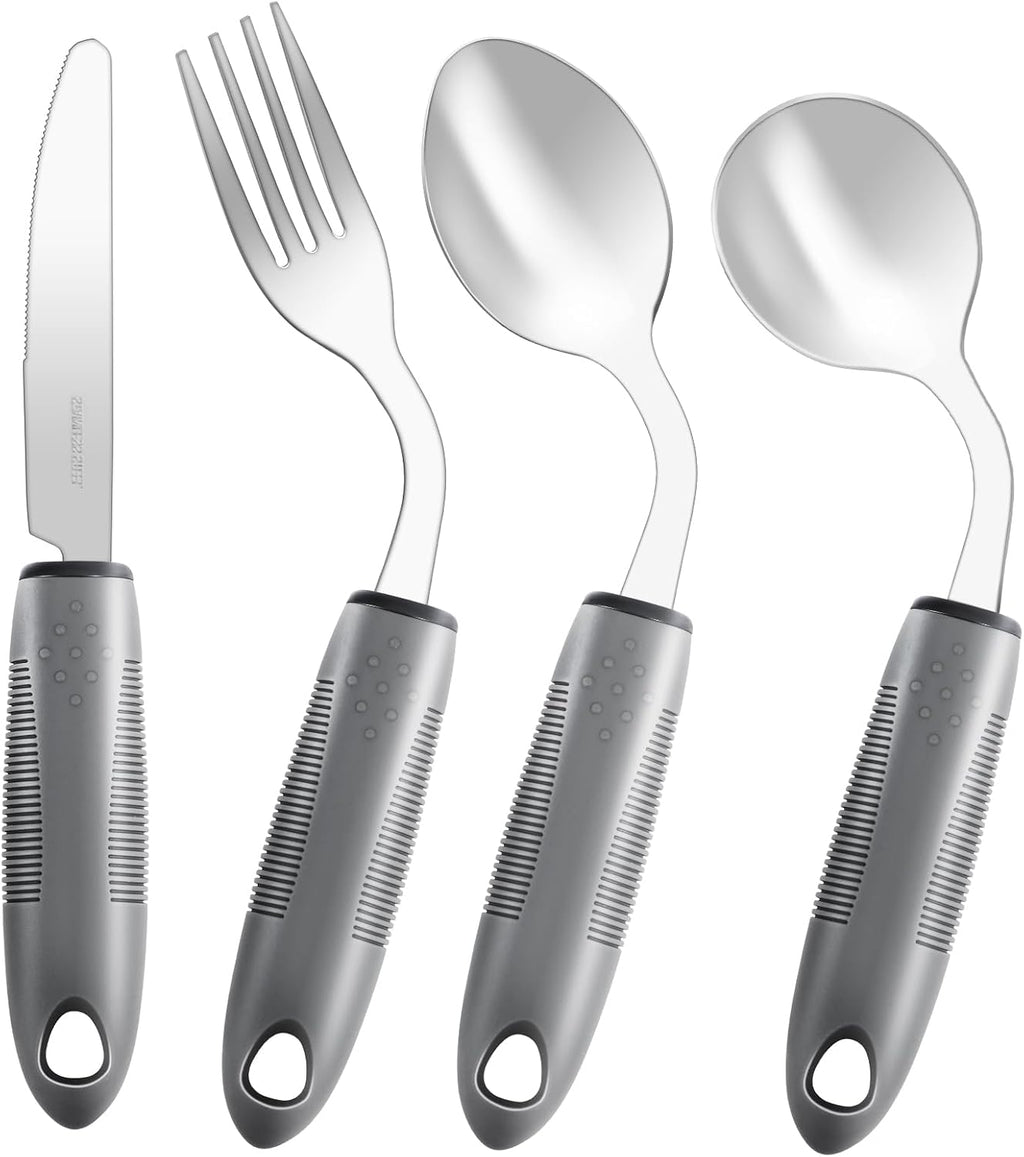 Adaptive Utensils,Weighted Utensils for Hand Tremors,Utensils for Parkinsons Patients,Elderly,Arthritis,Weak Hand Grip,Tremors&Handicapped.Stainless Steel Knife,Fork and Spoons Set (4pcs Right-Handed)