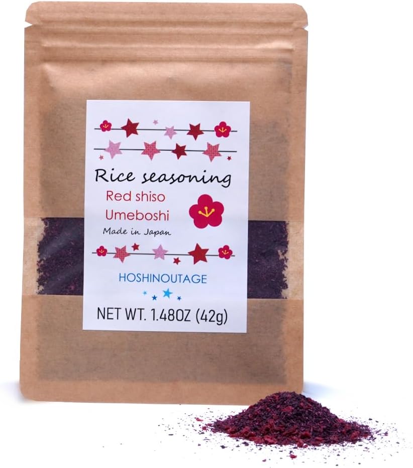 HOSHINOUTAGE Japanese Furikake Rice Seasoning Red Shiso & Ume Plum Powder 1.48oz | Authentic Japanese Sprinkle for Rice, Onigiri, Bento, Snacks