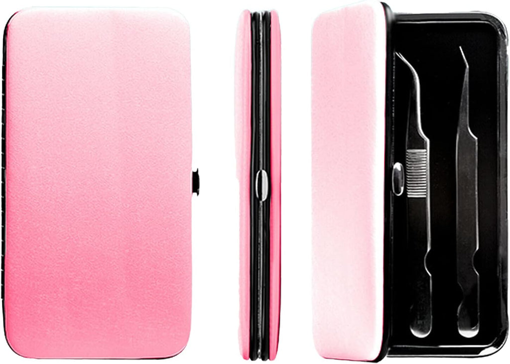 PU Leather Empty Tweezers Storage Bag Magnetic Lash Tweezers Case Anti- Organizer for Eyelash Grafting Extension Tweezers (Light Pink)