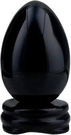 mookaitedecor Black Obsidian Crystal Egg Polished Gemstone Figurines with Stone Stand