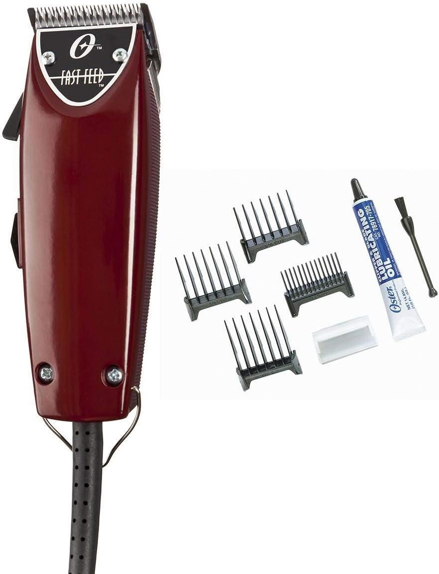 Oster Professional Fast Feed Adjustable Pivot Motor Clippers - Professional Hair Clippers for Men & Barbers - Whisper Quiet & Built for Seamless Length Changes - Includes 3 Comb Guides, Guard & More