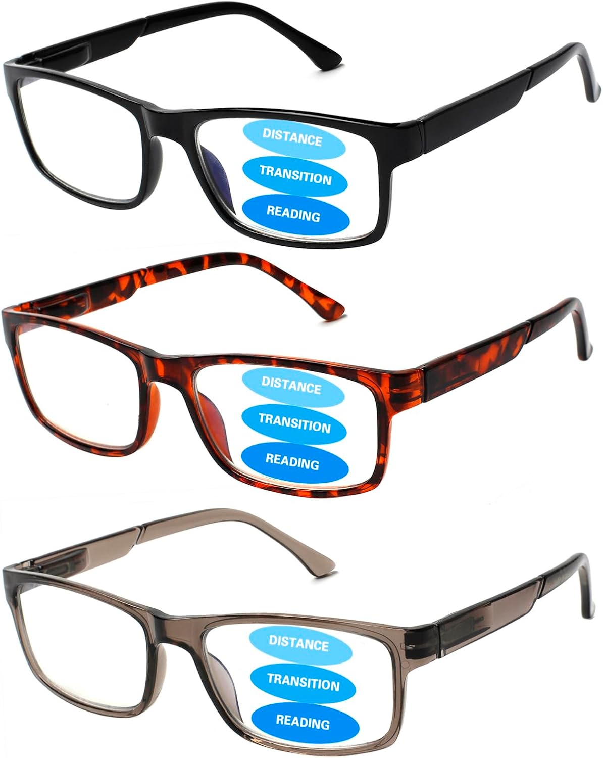 3 Pack Progressive Multifocus Reading Glasses for Women Men Blue Light Blocking Spring Hinges Computer Readers (Mix Color -1, 1.00, multiplier_x)