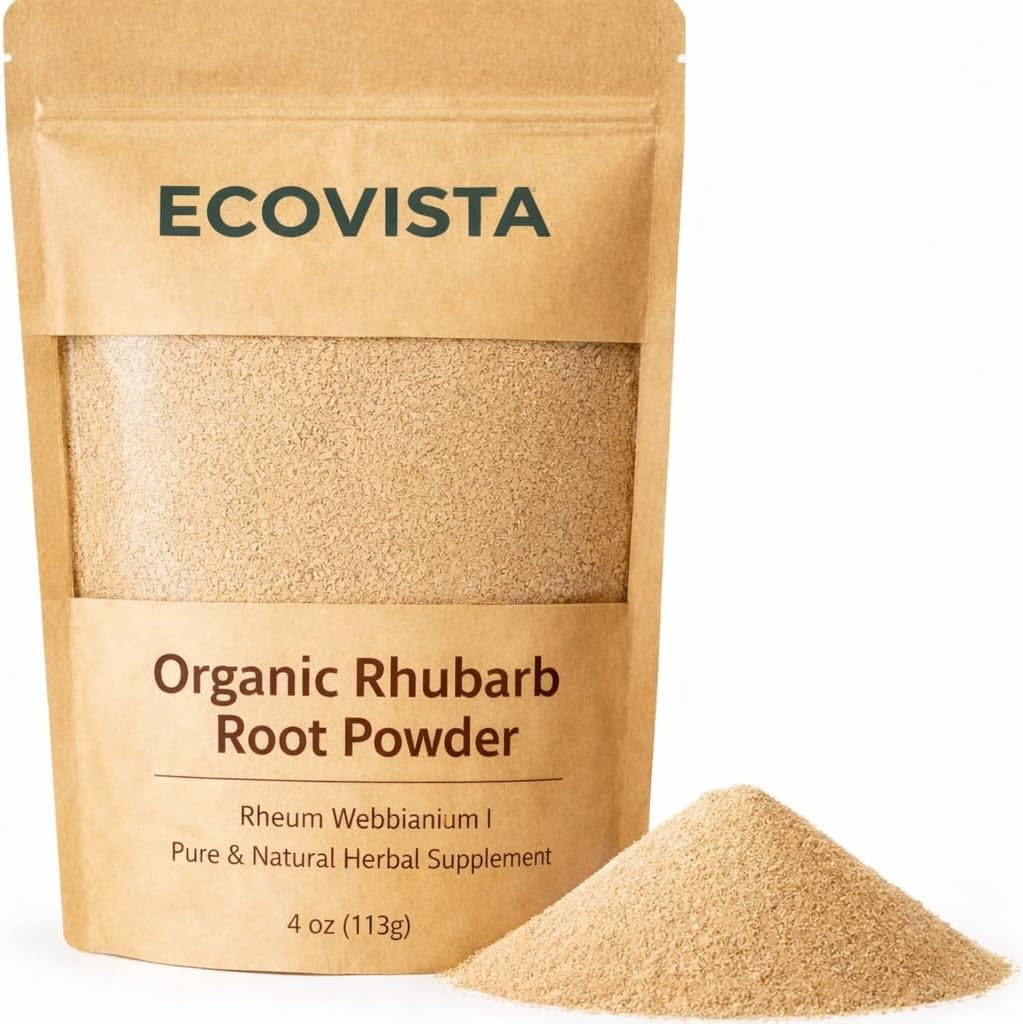 Organic Rhubarb Root Powder 4oz | Rheum Webbianum | Pure & Natural Herbal Supplement | Resealable Pack | Non-GMO, No Additives