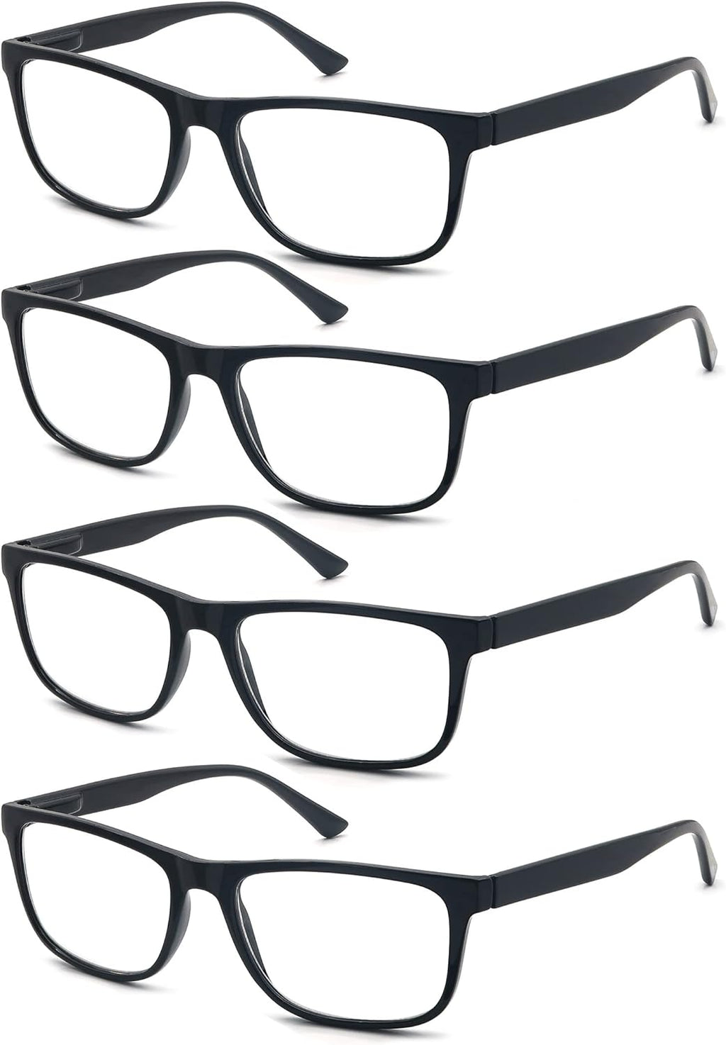 Reading Glasses 1.50 Oversized Large Square Men Readers Black Frame 4 Pack,Comfy Lightweight Eyeglasses for Reading Flexible Spring Hinge