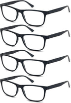 Reading Glasses 1.75 Oversized Large Square Men Readers Black Frame 4 Pack,Comfy Lightweight Eyeglasses for Reading Flexible Spring Hinge