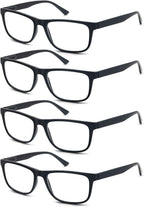 Wide Black Reading Glasses for Men +1.00 Large Oversized Readers Lightweight Square Eyeglasses for Reading for Big Head 4 Pack Spring Hinge Comfortable Fit
